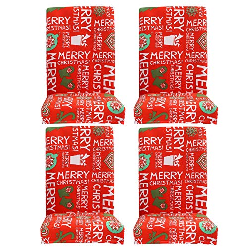 LERTREE Christmas Dining Room Chair Covers Slipcovers Removable Washable Christmas Chair Covers Protector for Kitchen Home Hotel, Set of 4 (B)