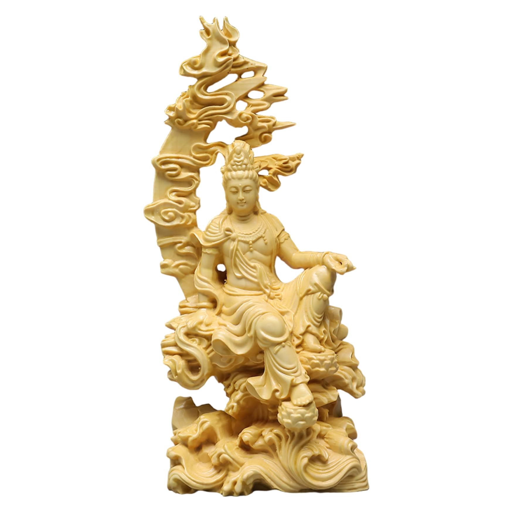 Statue Guan Yin en bois de lune d'eau cadeau bien-être et feng shui
