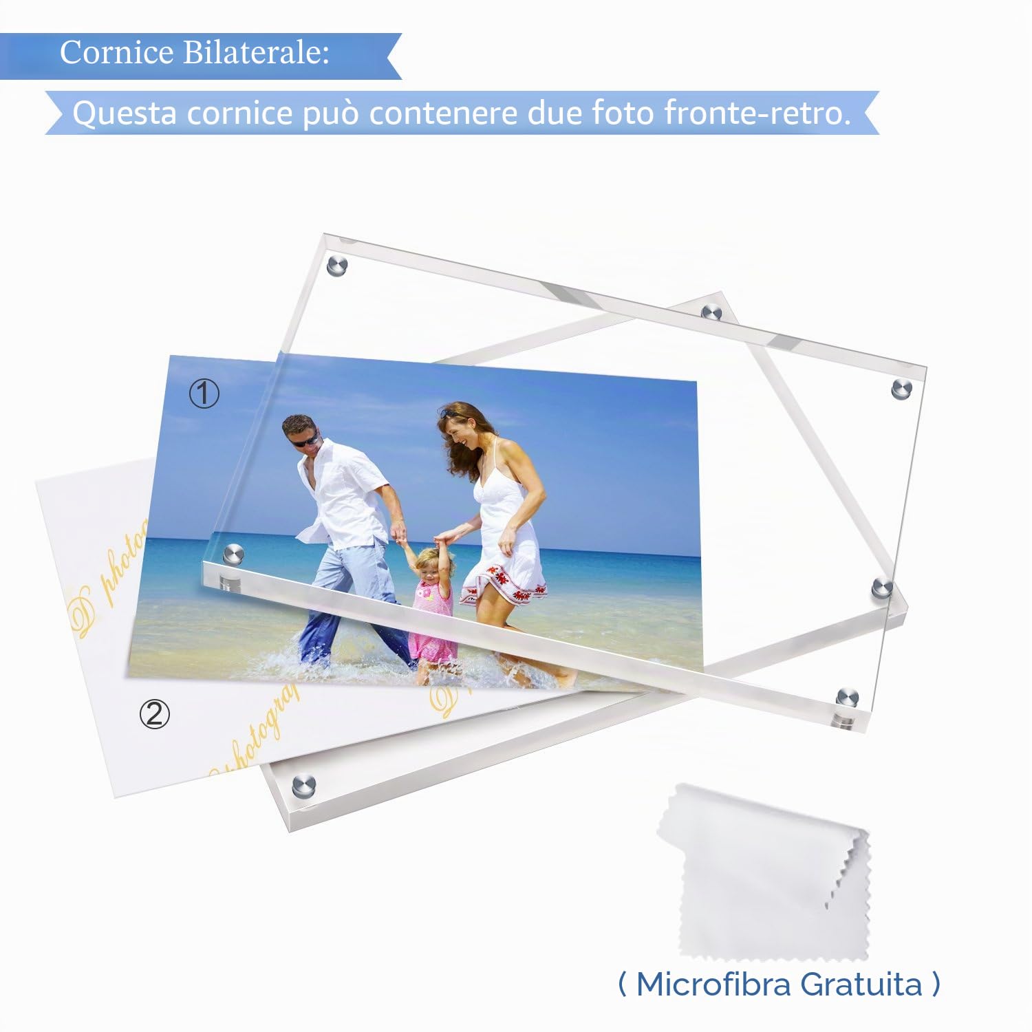 AMEITECH Cornice per foto in acrilico, 10 x 15 cm, confezione da 5 espositori magnetici su entrambi i lati, cornici trasparenti da tavolo con design verticale o orizzontale