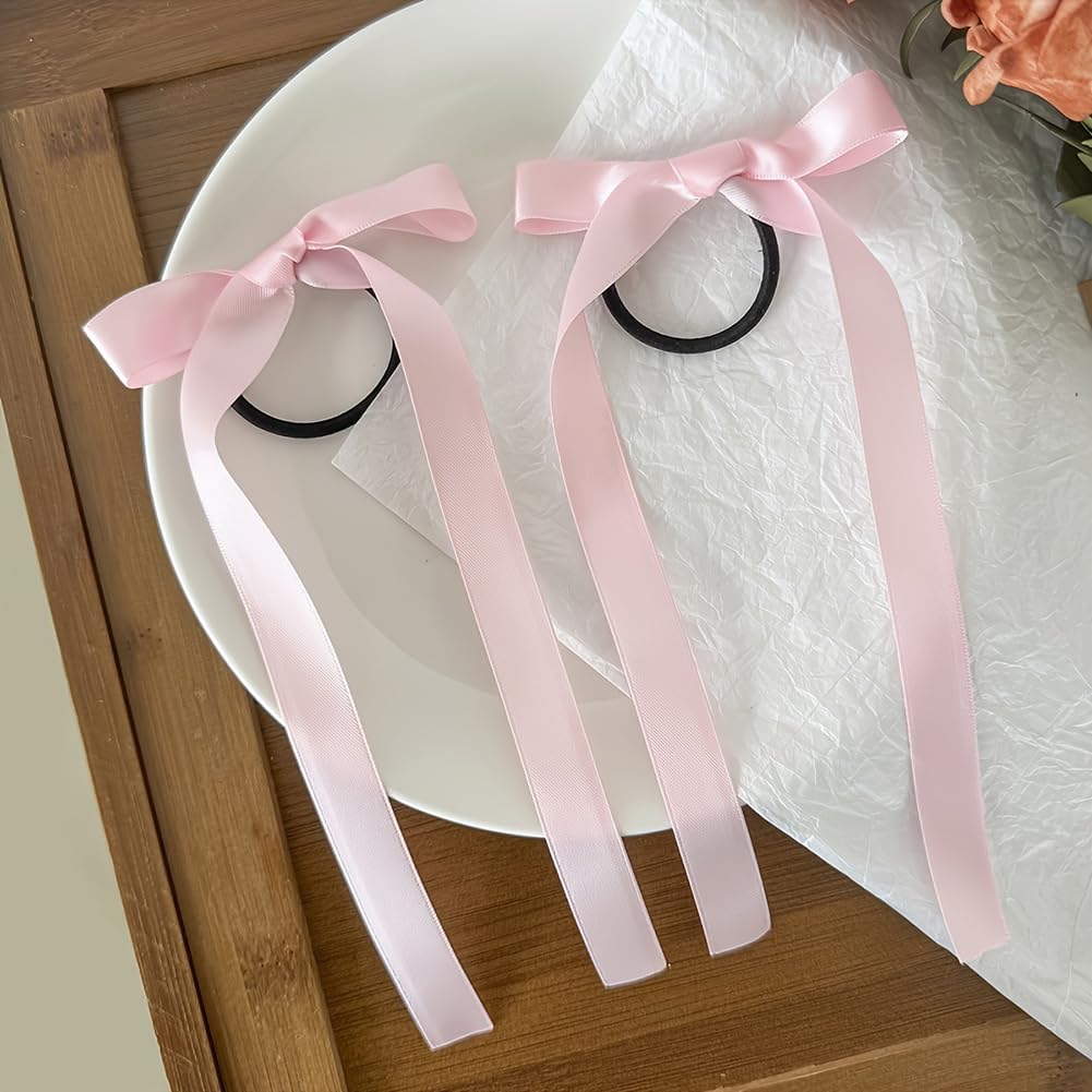 16 Pcs Ribbon Bow Hair Ties Long Tail Hair Bows Hair Elastics with Bows Bowknot Ponytail Holder Hair Bow Bands Ropes Cheerleader Hair Accessories for Women Girls Pink - Image 2