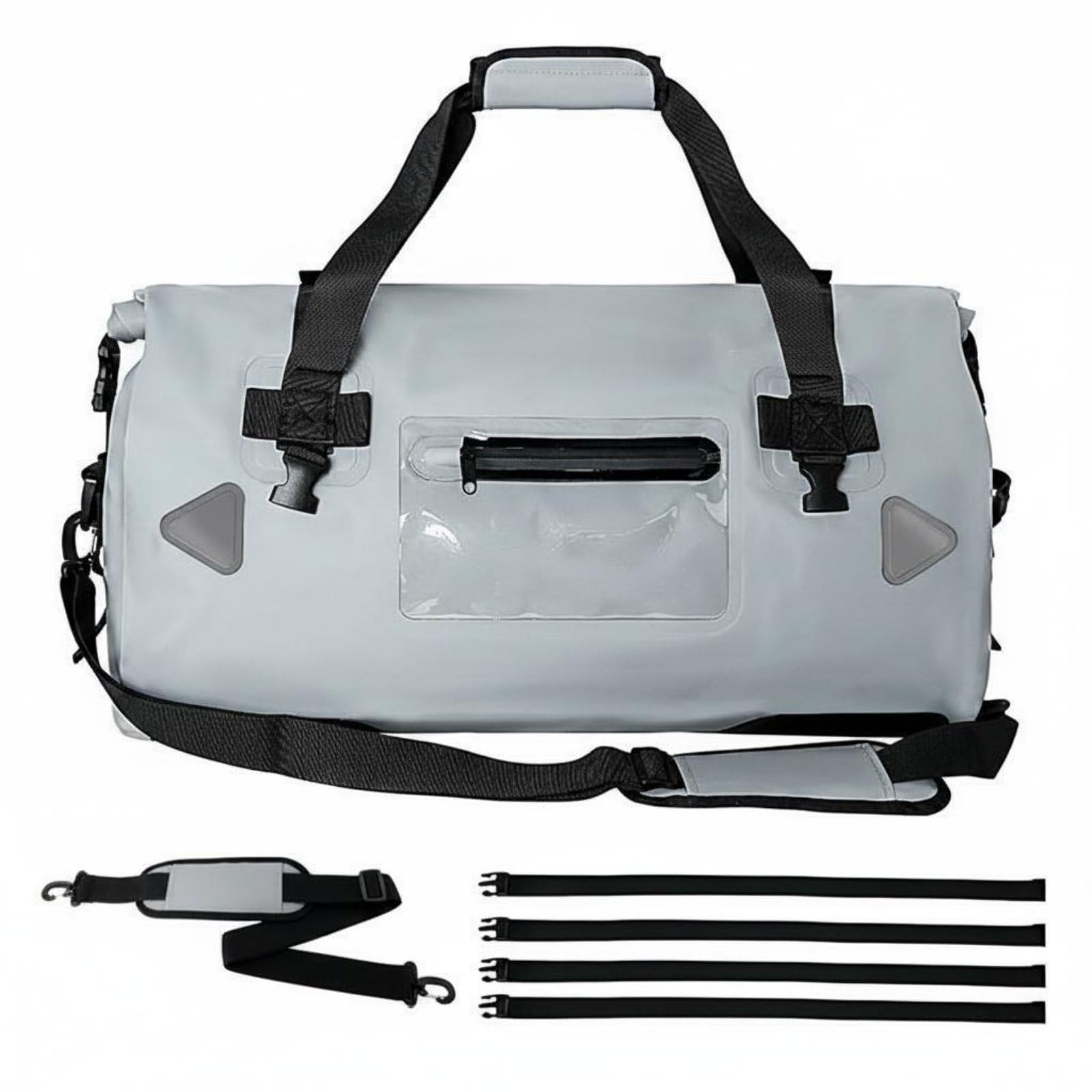 Qianly Borsone Impermeabile da 60L Grande Capacità Borsa da Viaggio Arrotolabile Resistente Borsa Motocicletta in PVC per Campeggiatori, Sport Acquatici, Array, Grigio, 70L