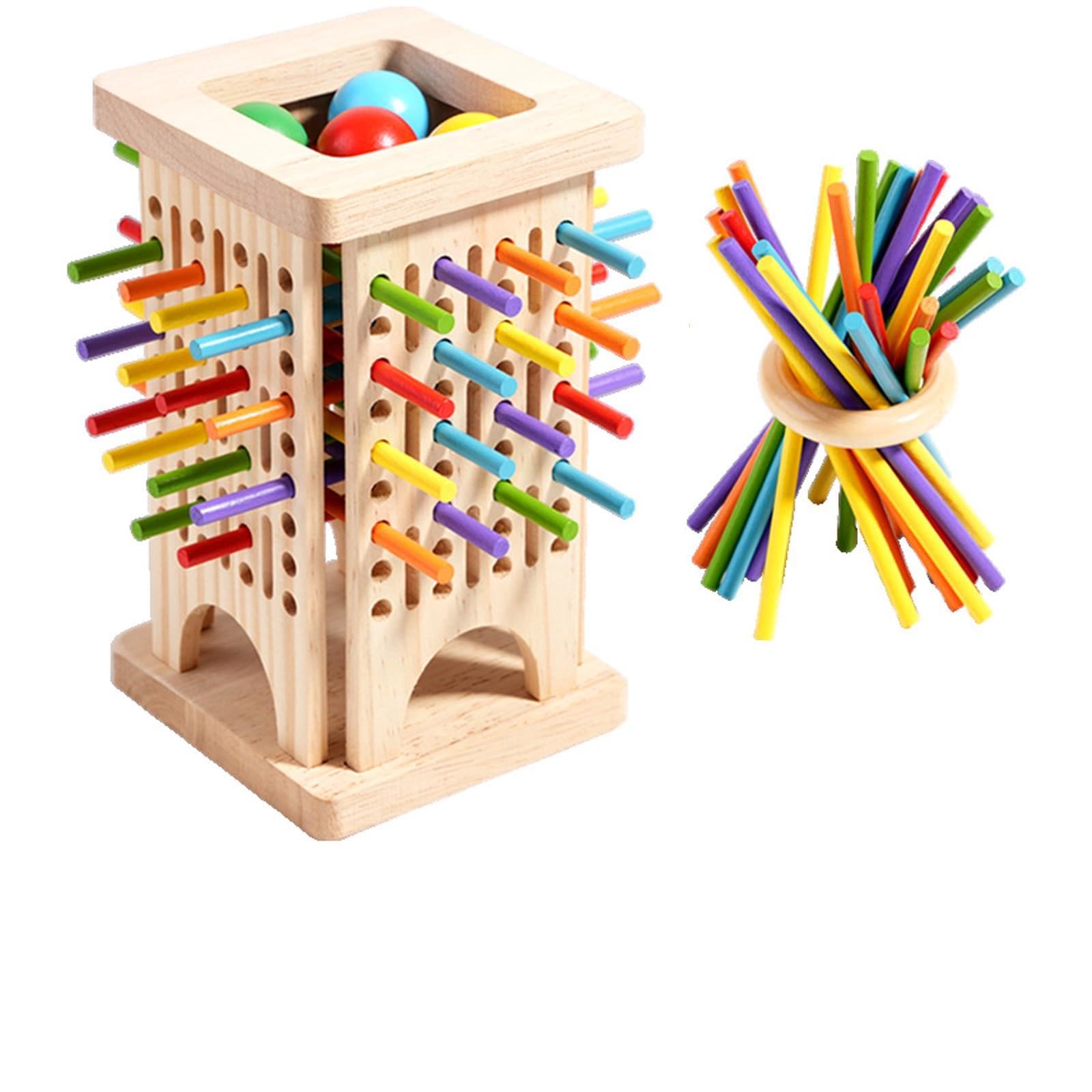 Wooden Board Games for Kids Ages 3-6 | Montessori Toys & Educational Math Learning Games with 42 Sticks & Dice | Fine Motor Skills Toys, Family Travel Game for Boys and Girls Gifts
