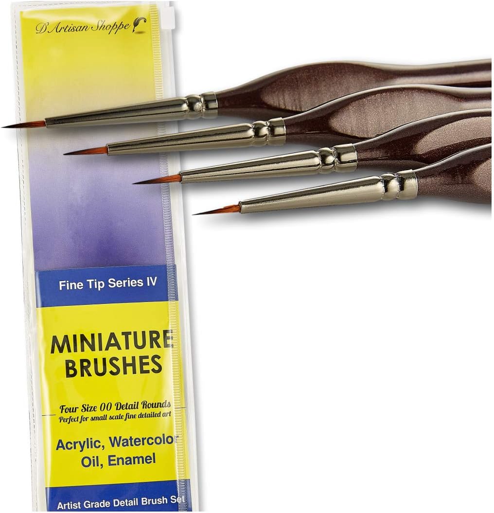 Professional Detail Paint Brushes Set - Size 1 Round Fine Tip Miniature Brushes for Adult Tabletop Gaming, Model Making, Precision Art & Hobby Painting