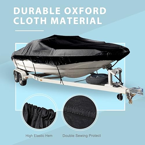Miniatura 3 de Funda para lancha de 14 pies a 16 pies, revestimiento de poliuretano Oxford de grado marino para lanchas de bajo casco V-Hull, impermeable,