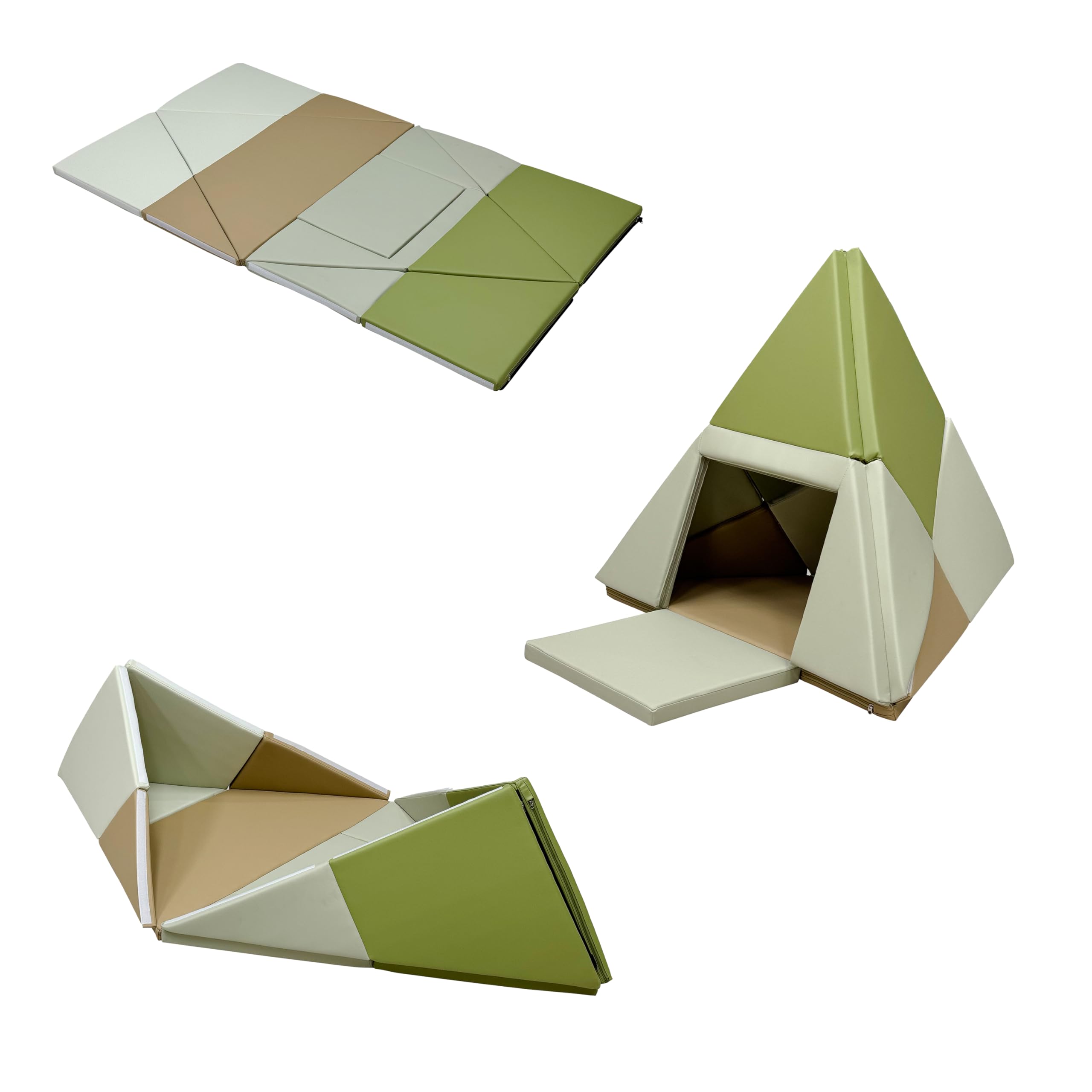 Sunny Davi Faltbare Schaumstoff Spielset in Grün/Beige | Softplay Krabbelmatte Faltbar Spielmatte/Spielzelt/Boot | Montessori Spielzeug für Kinder ab 12 Monaten