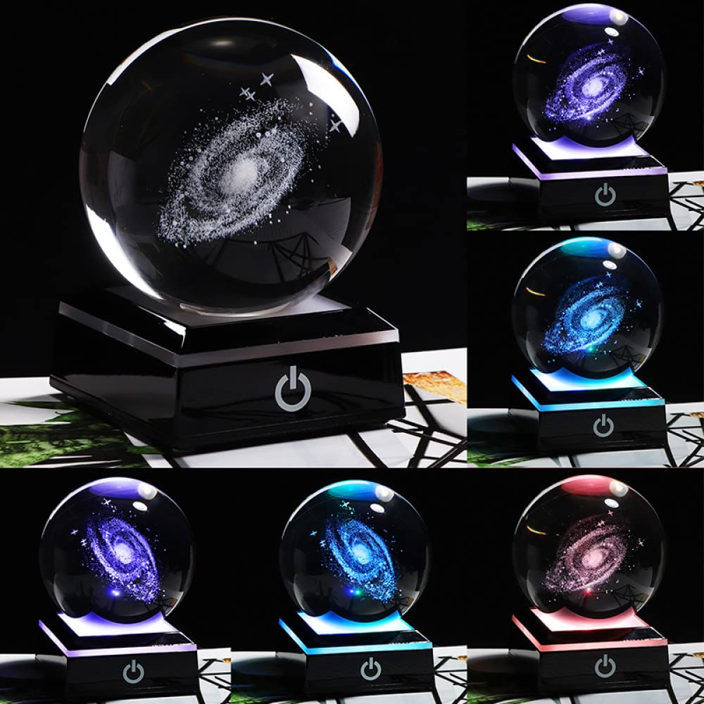 6/8cm średnica kula Galaxy miniatury kryształowa kula 3D grawerowane szkło kwarcowe kula kula akcesoria do dekoracji domu prezenty, ze złotą podstawą, 8 cm