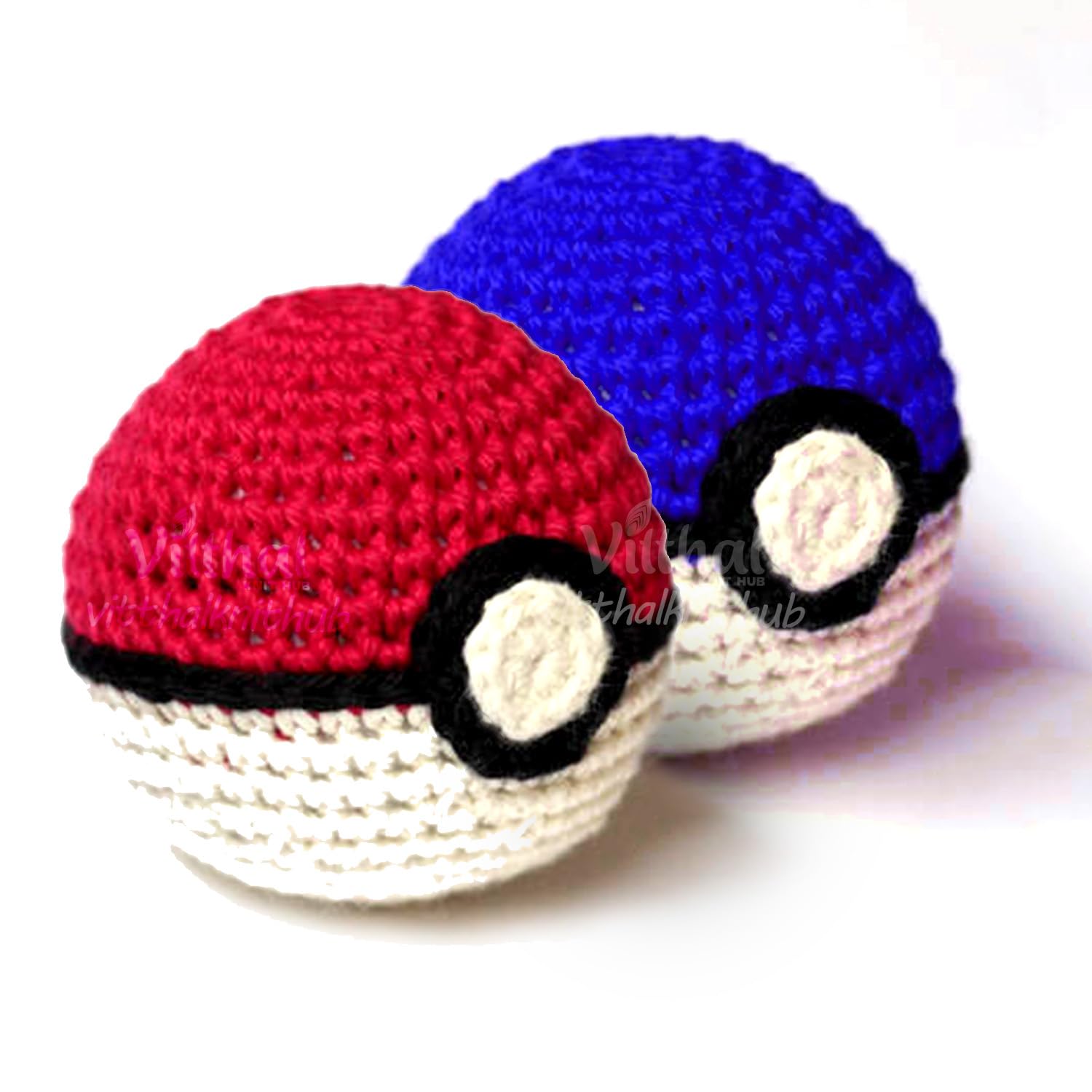 Crochet Iconic Anime Ball Soft Toy, Amigurumi Plushie, Handmade, for 3 Years + Kids and Adult Collectors. Soft and Cuddly. (Set of 2: Red and Blue Poki Ball)