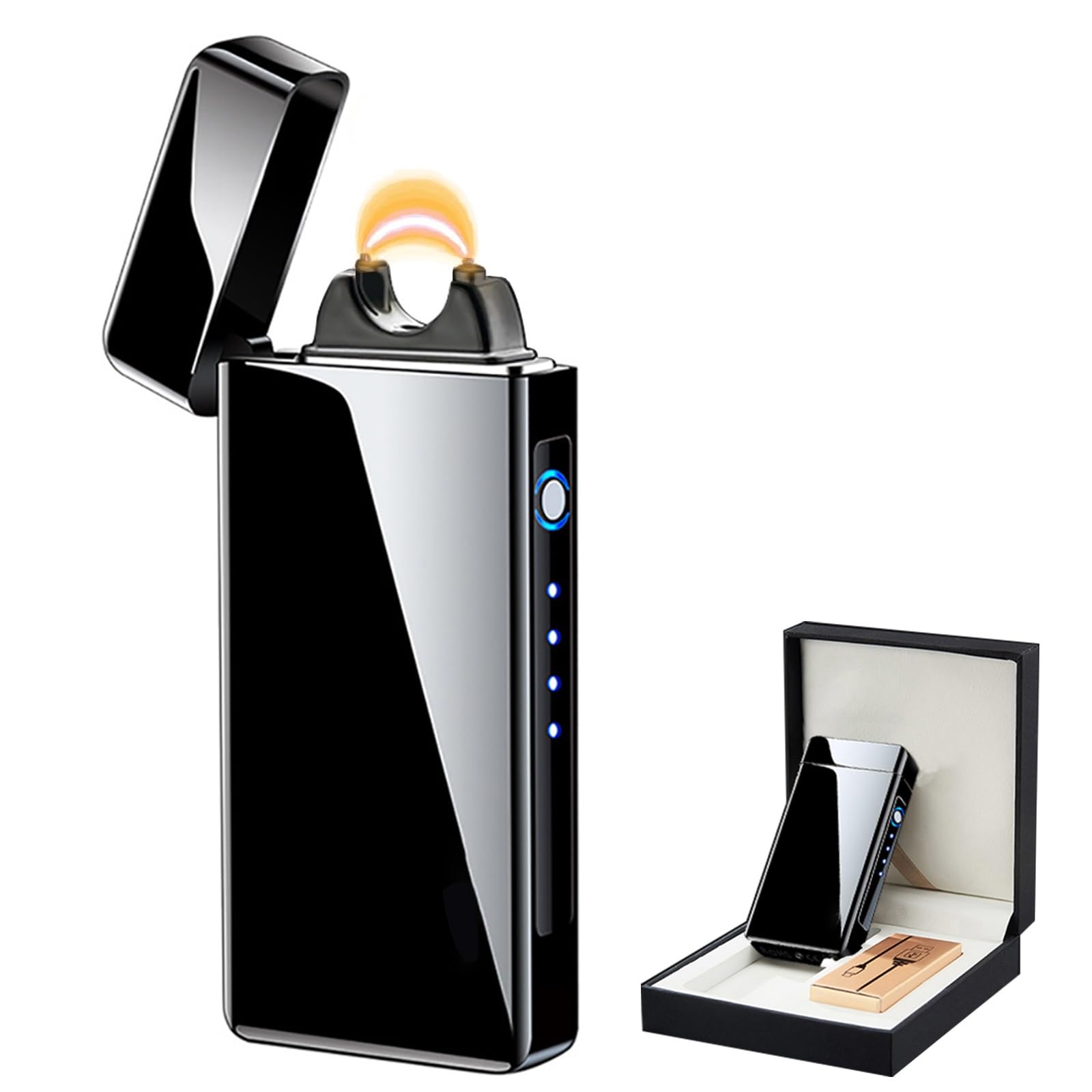 Zapalniczka elektryczna, ładowana przez USB, zapalniczka łukowa plazmowa, duży płomień, wiatroszczelna, fajna zapalniczka ze wskaźnikiem LED baterii do świec (czarna)