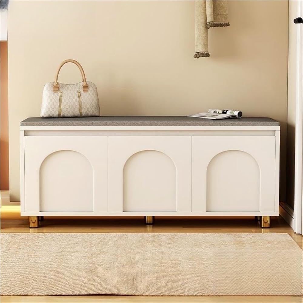 KLGFBDC Shoe Bench with Cushion 2-Tier Shoe Organizer Cabinet Stylish Entryway Storage Rack Durable Shoe Rack with Thickened Board Ideal for Hallway & Mudroom (47.2x11.8x19.7in)