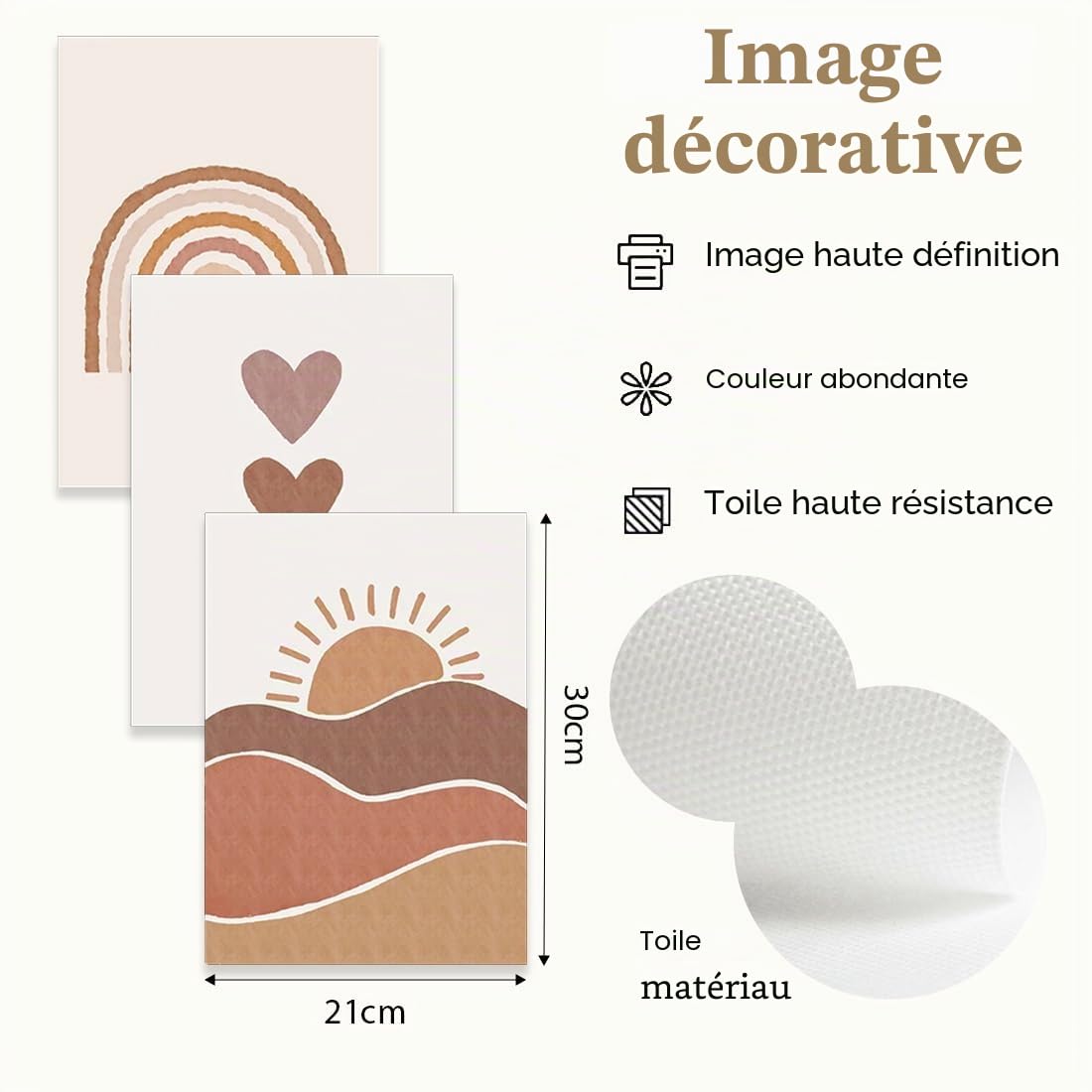 Lot de 3 tableaux pour chambre d'enfant et fille,Affiches Chambre Fille,Décoration pour chambre d'enfant,Arc-en-ciel soleil,Décoration murale pour chambre de bébé,DIN A4,Décoration bohème