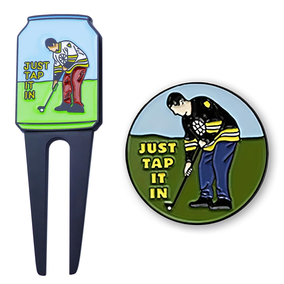 Ballmarker-Set und Golf-Pitchgabel-Reparaturwerkzeug, interessant und spielbar, robust und langlebig, Golfball-Marker zum Putting Grün, einzigartiger Hutclip, Taschenzubehör und lustige