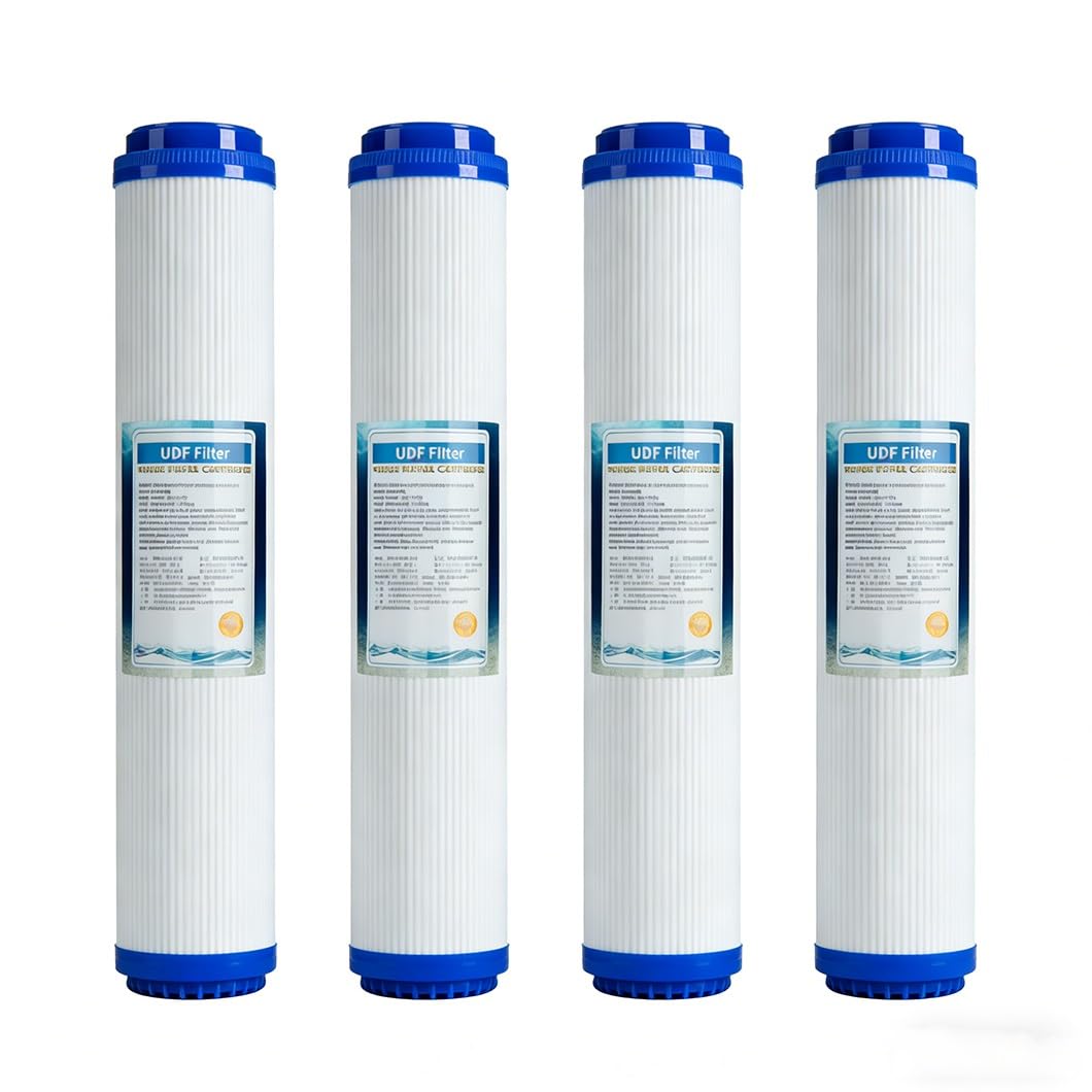 Lot de 4 cartouches filtrantes de rechange, cartouches filtrantes granulaires charbon actif UDF, 7,1x 50,8 cm, depuits l'eau robinet et aux purificateurs domestiques