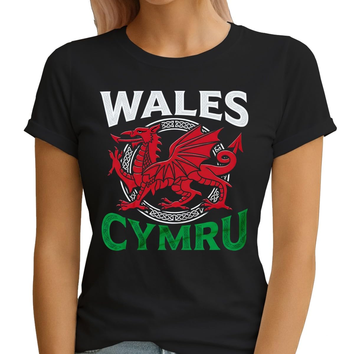 Wales Cymru Womens T Shirt Welsh Rugby Football Supporter Clothing St Davids Day Themed Apparel L (14) Black