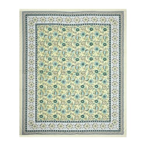 Image of India 100% Pure Cotton Jaipuri Printed Double Bedsheet with 2 Pillow Covers | Traditional Sanganeri Floral Design | Soft Breathable Fabric | King Size Bedsheet for Bedroom (Kaya54)