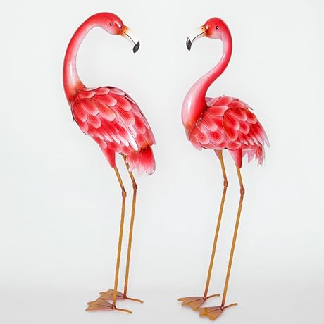 Set of 2 Metal Flamingo Yard Decorations