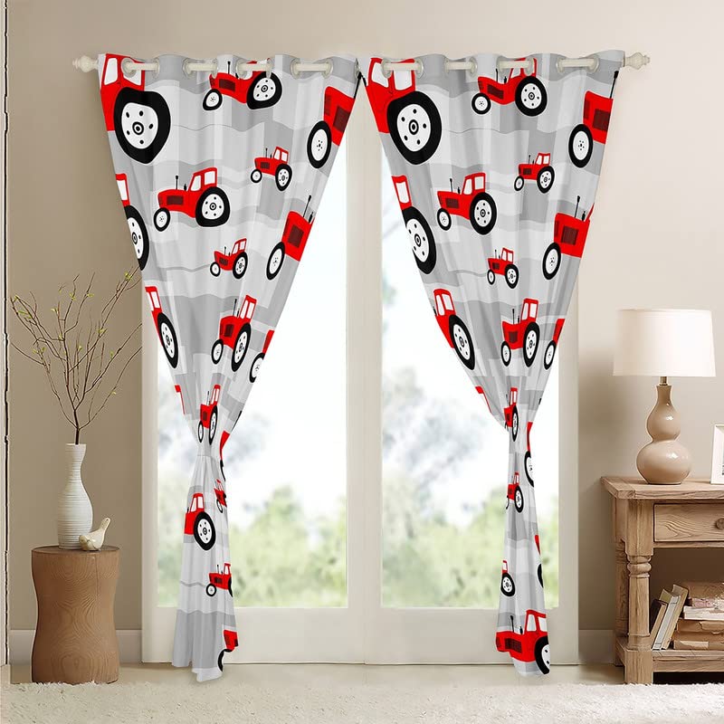 Loussiesd Red Tractor Blackout Curtains Cartoon Car Curtains for Bedroom Living Room for Boys Girls Farm Equipment Trucks Window Curtains Construction Car Window Treatments W46*L72 - Image 4