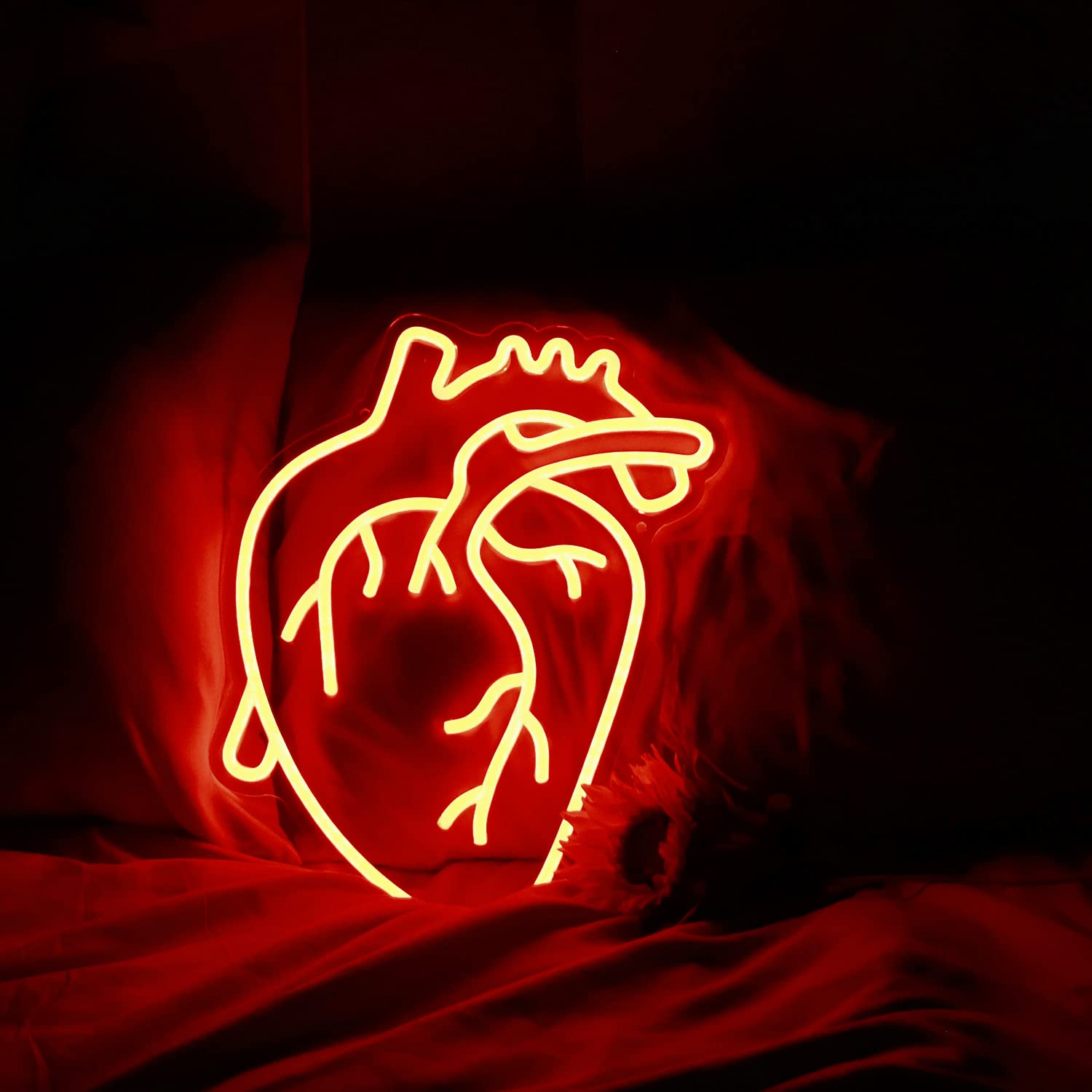 Pannello al neon a forma di cuore umano alimentato da USB per decorazione da parete, pannello al neon per camera da letto dimmerabile, lampada da parete al neon per decorazione di festa