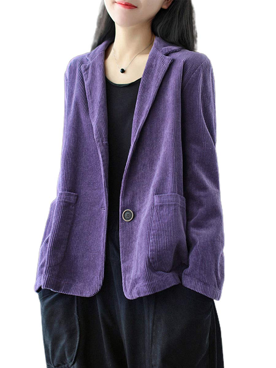 ebossy Womens Casual Relaxed Fit Notch Collar Two Button Corduroy Blazer Jacket