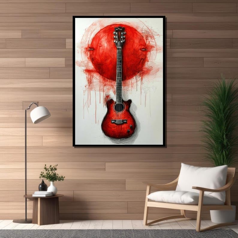 Décoration studio musique moderne avec tableau toile guitare - 2