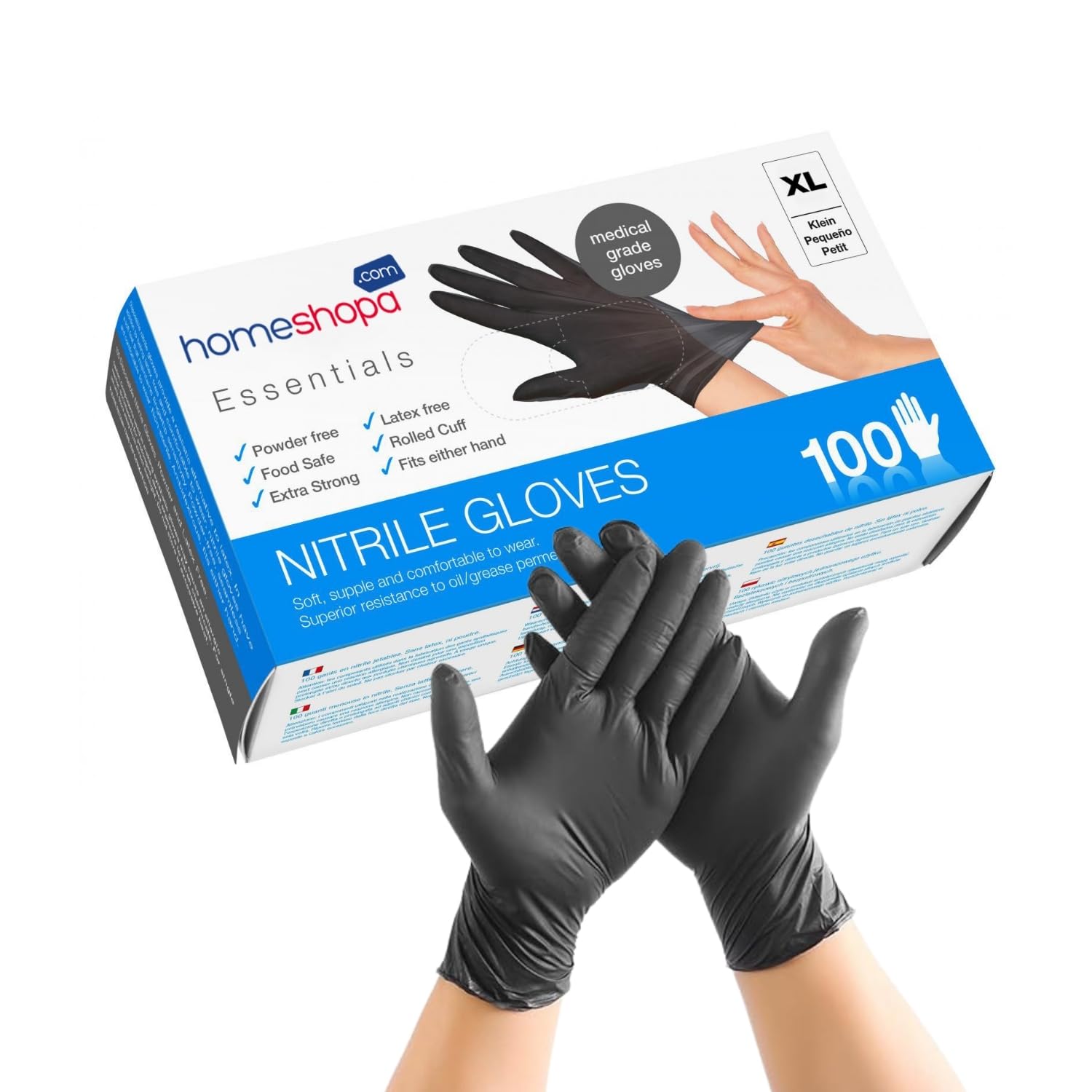 HOMESHOPA Disposable Nitrile Examination Gloves, 100 Pack Black, X-Large, Powder Free, Latex Free, Medical Grade, Food Safe, Multipurpose, Non-Sterile Protective Extra Strong Surgical Gloves