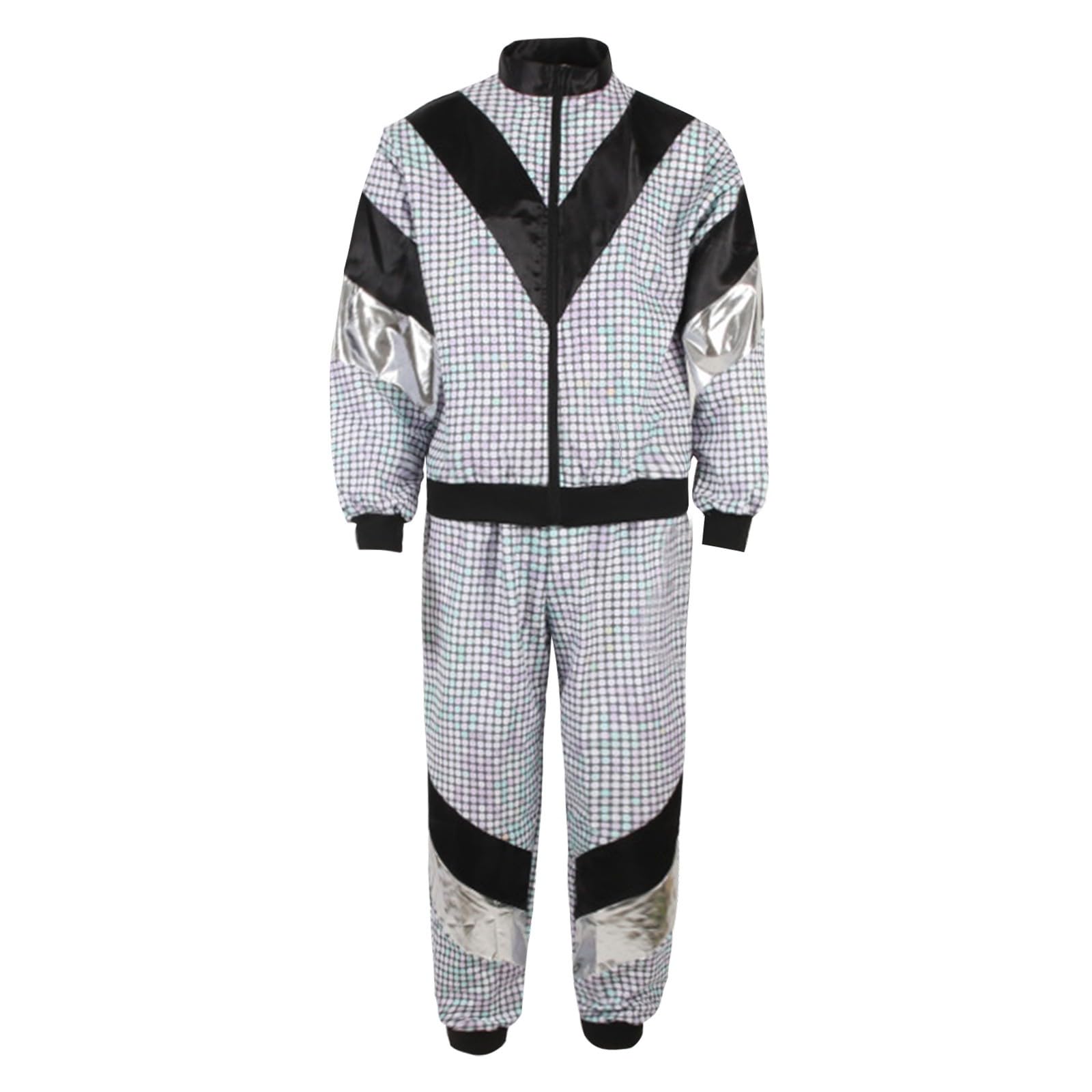 RUMAOZIA Disco Outfit Men's Tracksuit, Disco Style, 70s 80s Outfit, Jogging Suit Glitter Jacket, Halloween Costume Men, Carnival Costume Men, Fancy Dress for Carnival & Party, O silver., XL