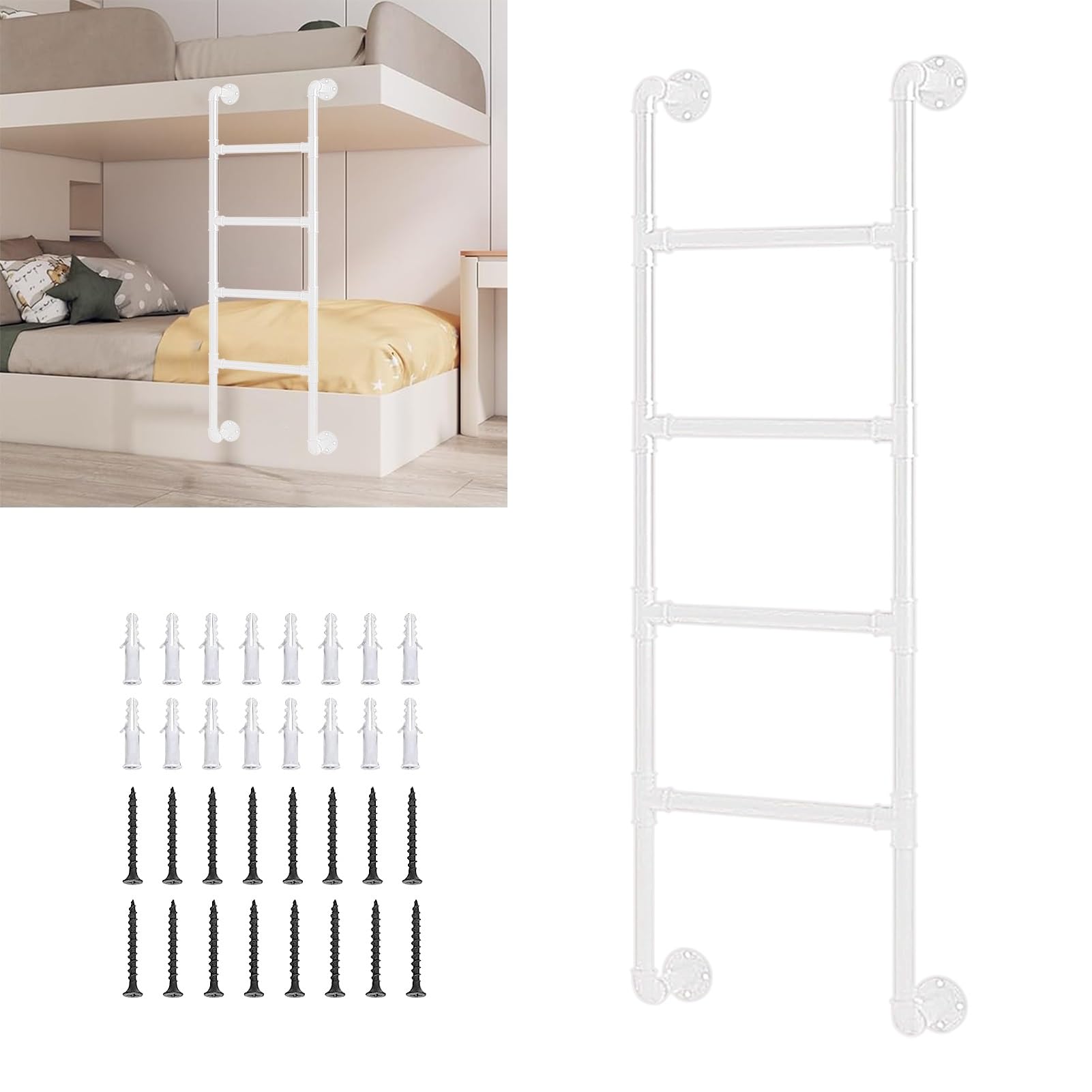 Wall Fixed Ladder, Wrought Iron Bunk Bed Ladder Wall Mounted for Loft Bed Dorm Multiple Sizes(130cm/51in)