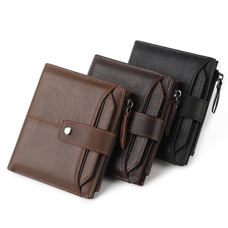 Men's wallet Men's Large Capacity Wallet Top Layer of Cowhide Short Wallets for Father，Husband(Coffee)2