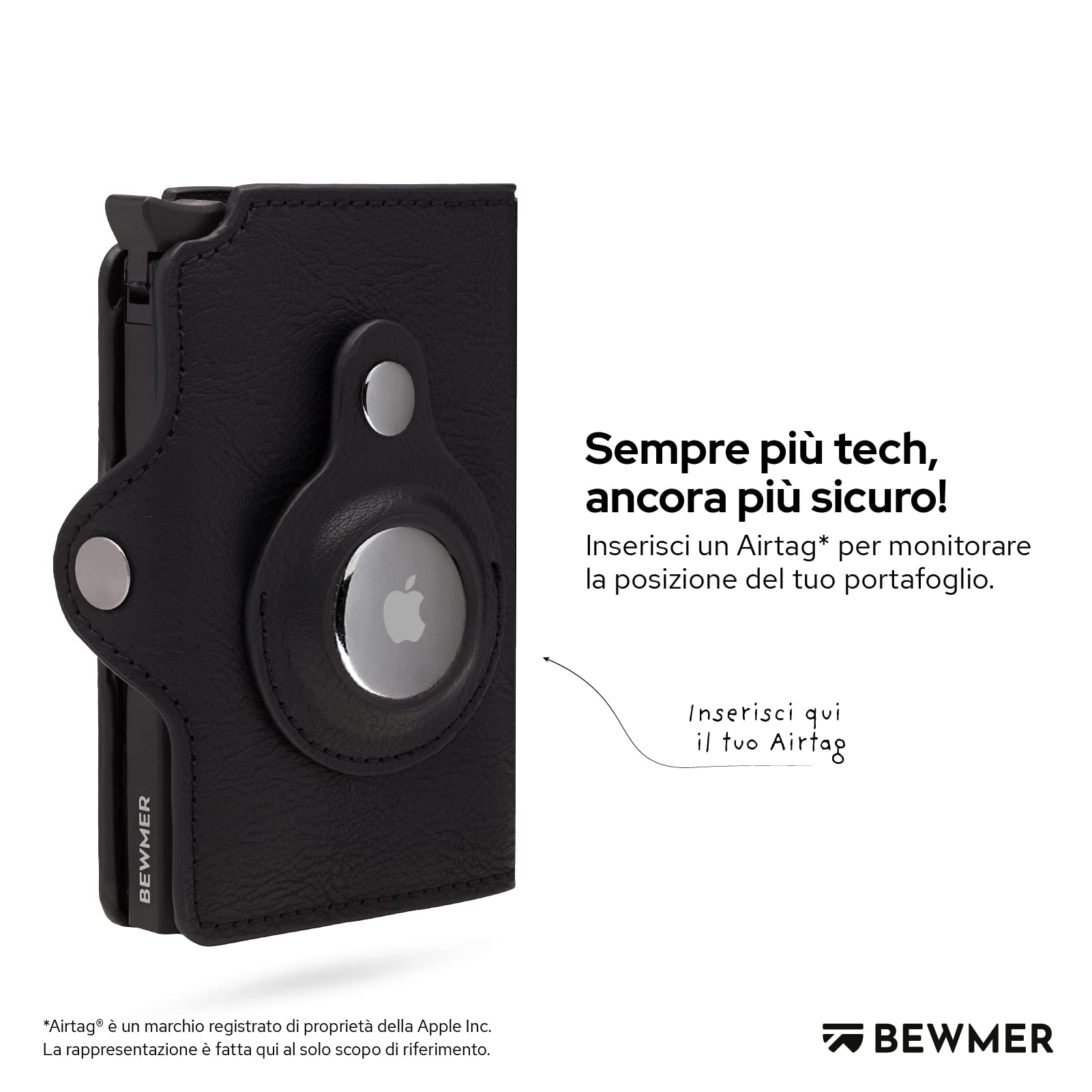 BEWMER Porta Carte di Credito 1 con custodia per Air tag | Portafoglio Slim da Uomo e Donna | Porta Tessere compatibile con Airtag Fermasoldi in Carbon Fiber (Air Tag Nero)
