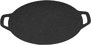Korean BBQ Grill Pan, 13 Inch Round Non-stick Cast Iron Grill Pan with Dual Handle, Non Slip Korean Barbecue Grilling for Indoor Outdoor, Gas Stove/Induction Cooker