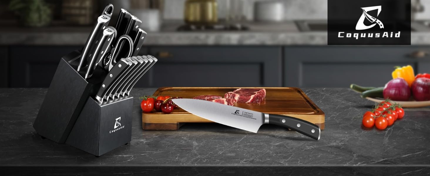 Amazon.com: CoquusAid Knife Set, Upgrade 15 Pcs Knife Block Set