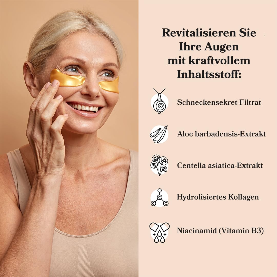 LE GUSHE - Augenpads Gegen Augenringe, Eye Pads / Augenpads Gegen Tränensäcke und Falten, Erfrischende Augenmaske, Gel Eyepatches [20 Paare, Gold]