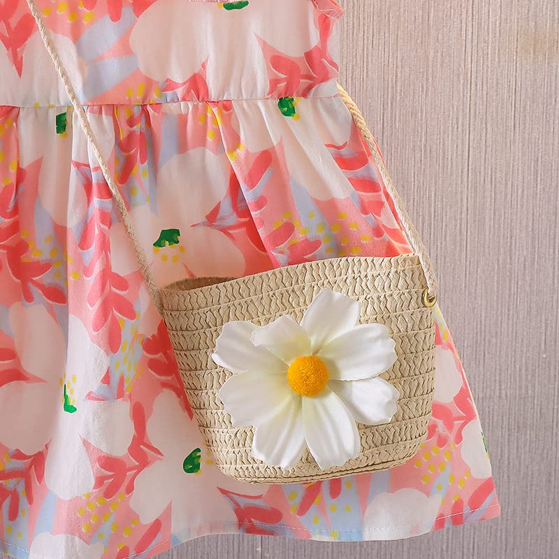 Image of Bold N Elegant Sleeveless Cotton Floral Print Party Knee Length Dress Frock with Bag Purse for Infant Toddler Baby Girl's