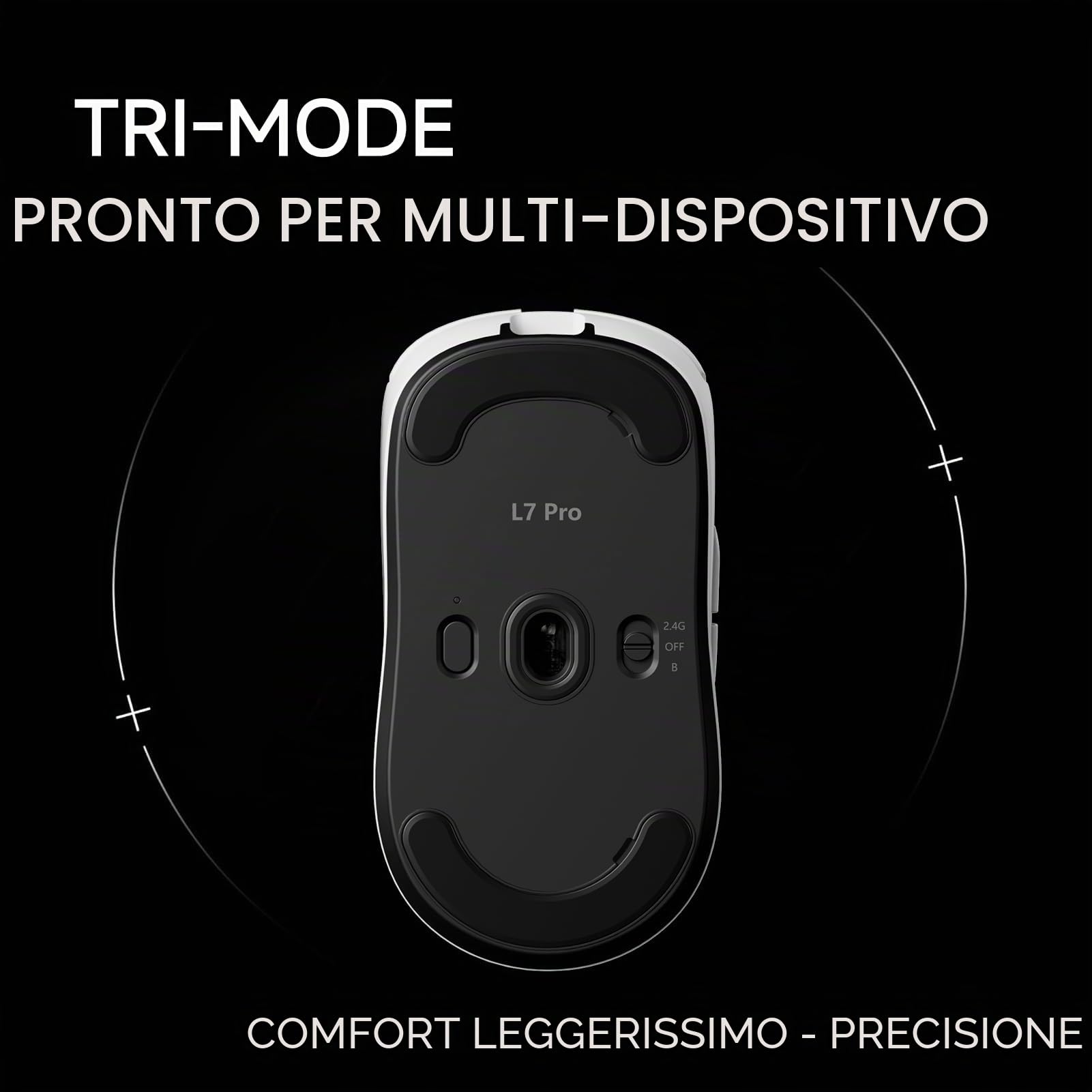 FOXMM x MCHOSE L7 Pro Mouse Superlight 39 g, Sensore 26.000 DPI, 6 DPI Regolabili, Frequenza di Polling 8K Hz con Ricevitore 8K Ultra-Rapido, Mouse da Gioco Wireless/Wired BT/2.4 G, Batteria 200 ore