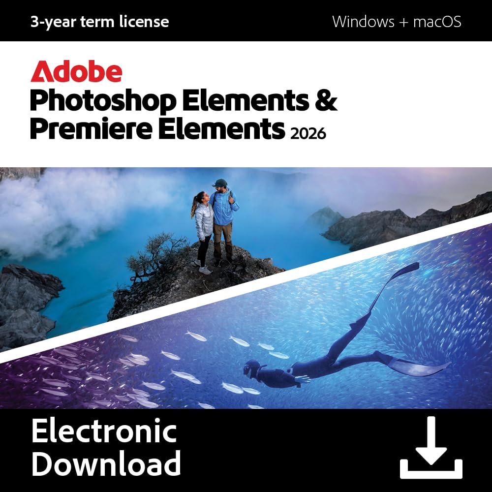 Adobe Photoshop 2026 & Premiere Elements 2026 | 3-year term licence | 1 Device | 1 User | PC/MAC | Digital Download