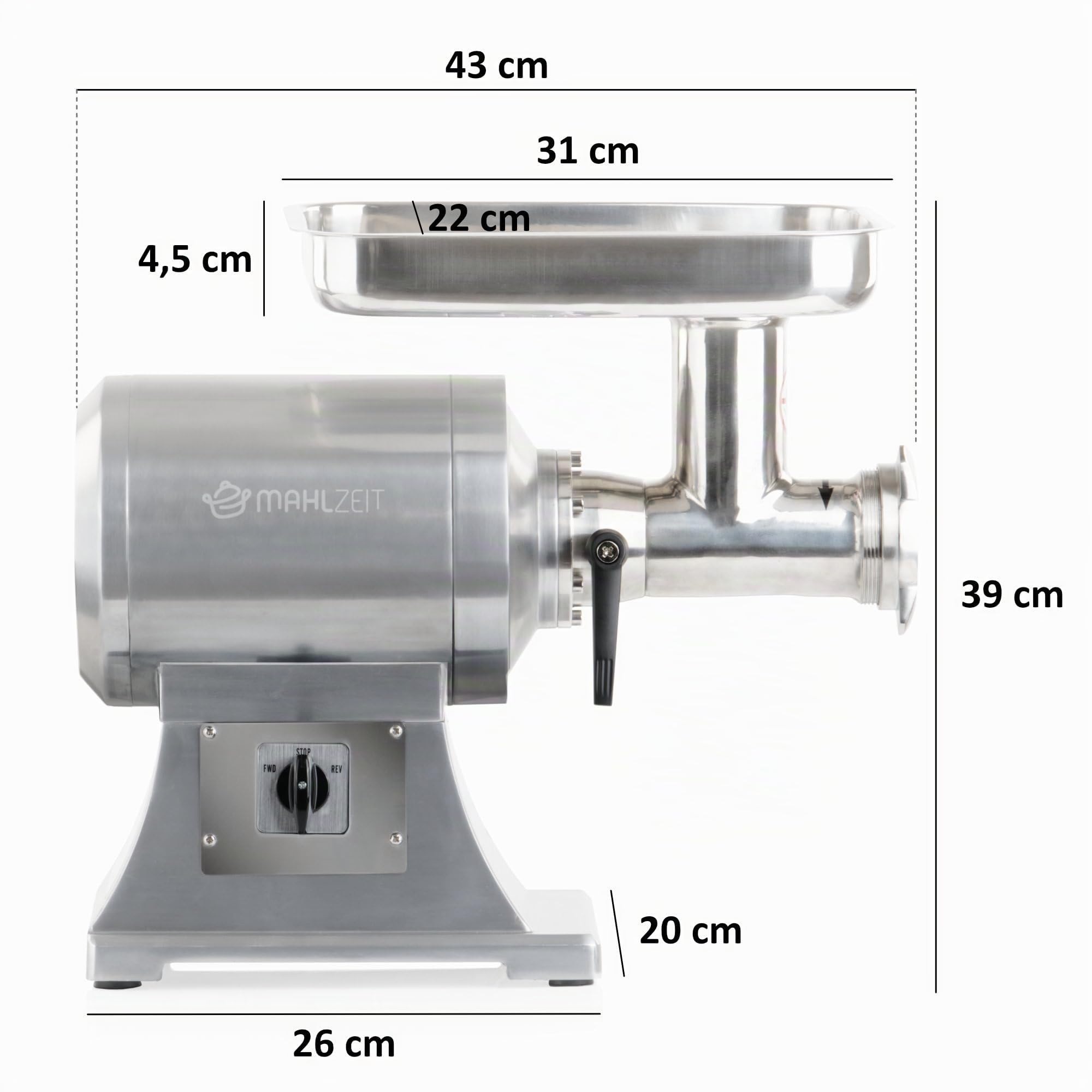 Mahlzeit picadora de carne de acero inoxidable eléctrica | plata | 450W - 75kg/h | Picadora de carne picadora con embutidor de embutidos cortador de carne
