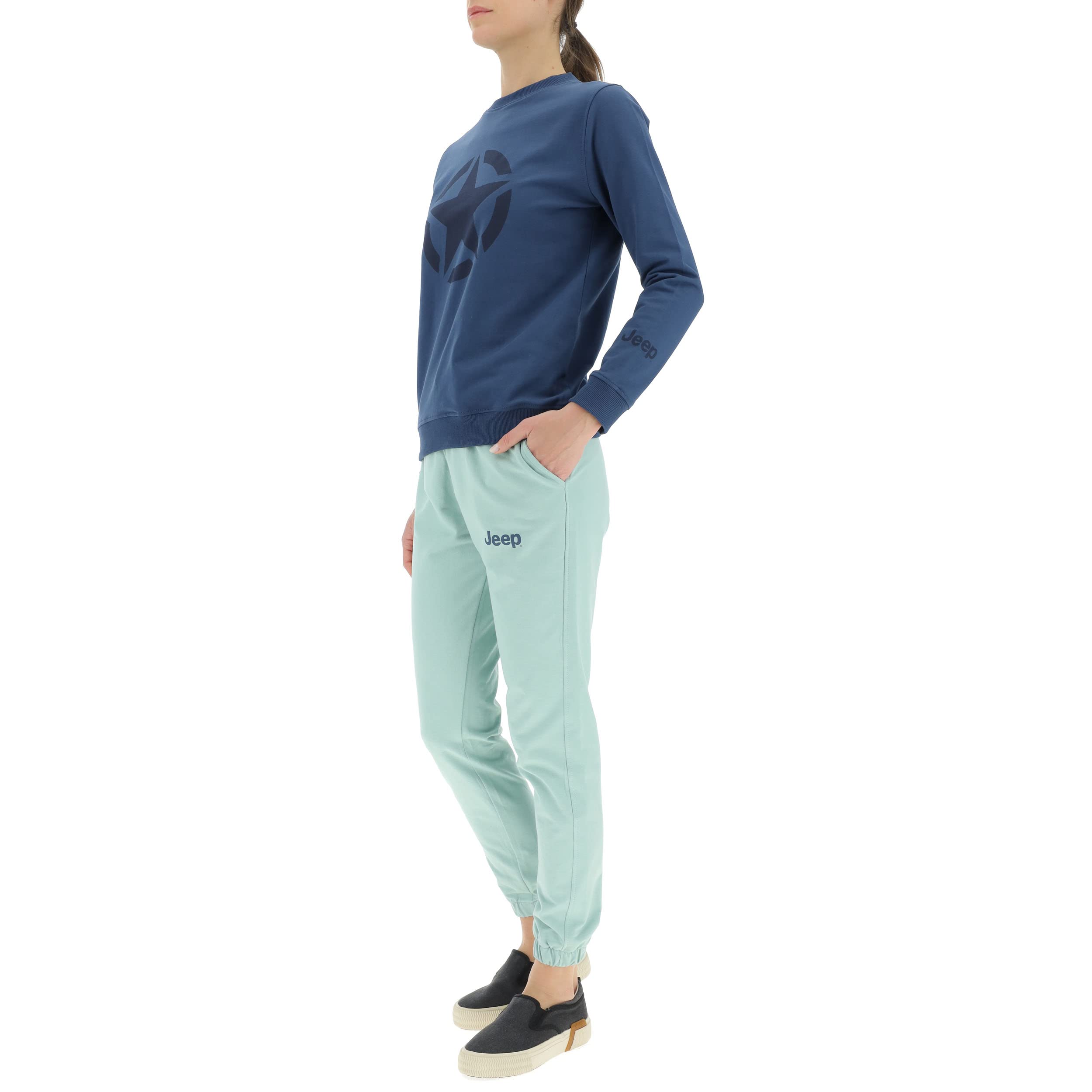 Jeep J Felpa Girocollo Star Stampa Grande J23s Maglia Lunga Donna