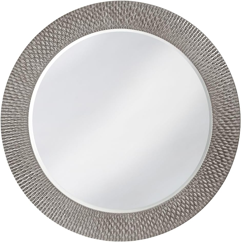 Howard Elliott Bergman Big Round Mirror for Wall Decor, Nickel Mirror with Starburst Effect, Modern Large Circular Hanging Wall Vanity Mirror for Living Room, Bathroom or Entryway, 32 x 32 Inch