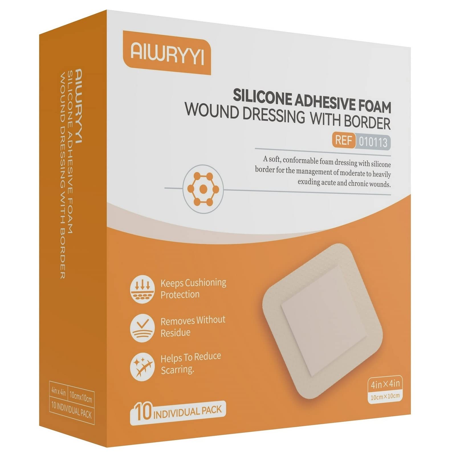 Buy Silicone Adhesive Foam Wound Dressing with Border, 4" X 4"(10
