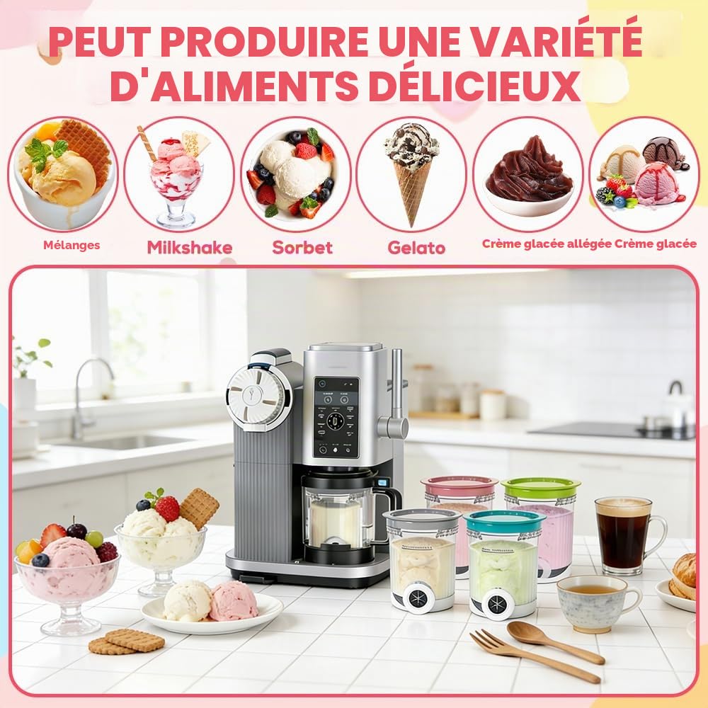 Pot pour Ninja Swirl Deluxe, HOVCEH 4 Pièces Récipient pour NC700 NC701EU, Accessoires pour500 ml Machine à Glace avec Couvercle Et Cuillère, Passe au Lave-vaisselle(B)