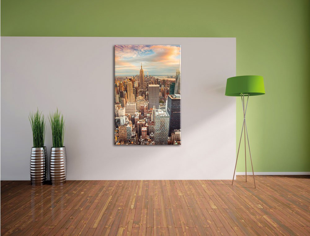 Pixxprint Skyline von New York, Größe: 120x80cm, Leinwandbild, fertig gespannt, Wandbild, Dekoration, Kunstdruck, kein Poster