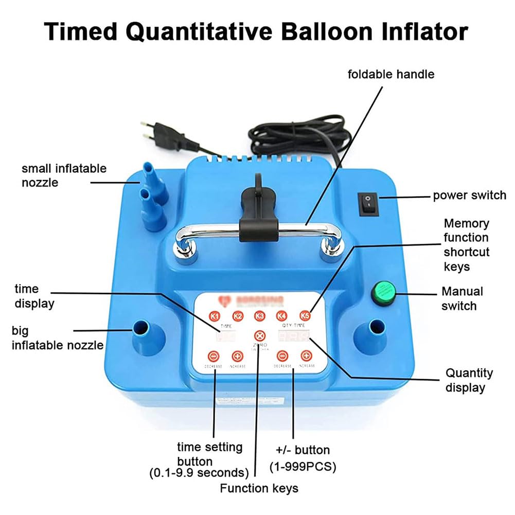 Bomba de globo eléctrica de 800 W, inflador de globos de aire portátil con boquilla doble e interruptor de pie, temporización y cuantitativa, para fiesta de cumpleaños, celebración de festivales