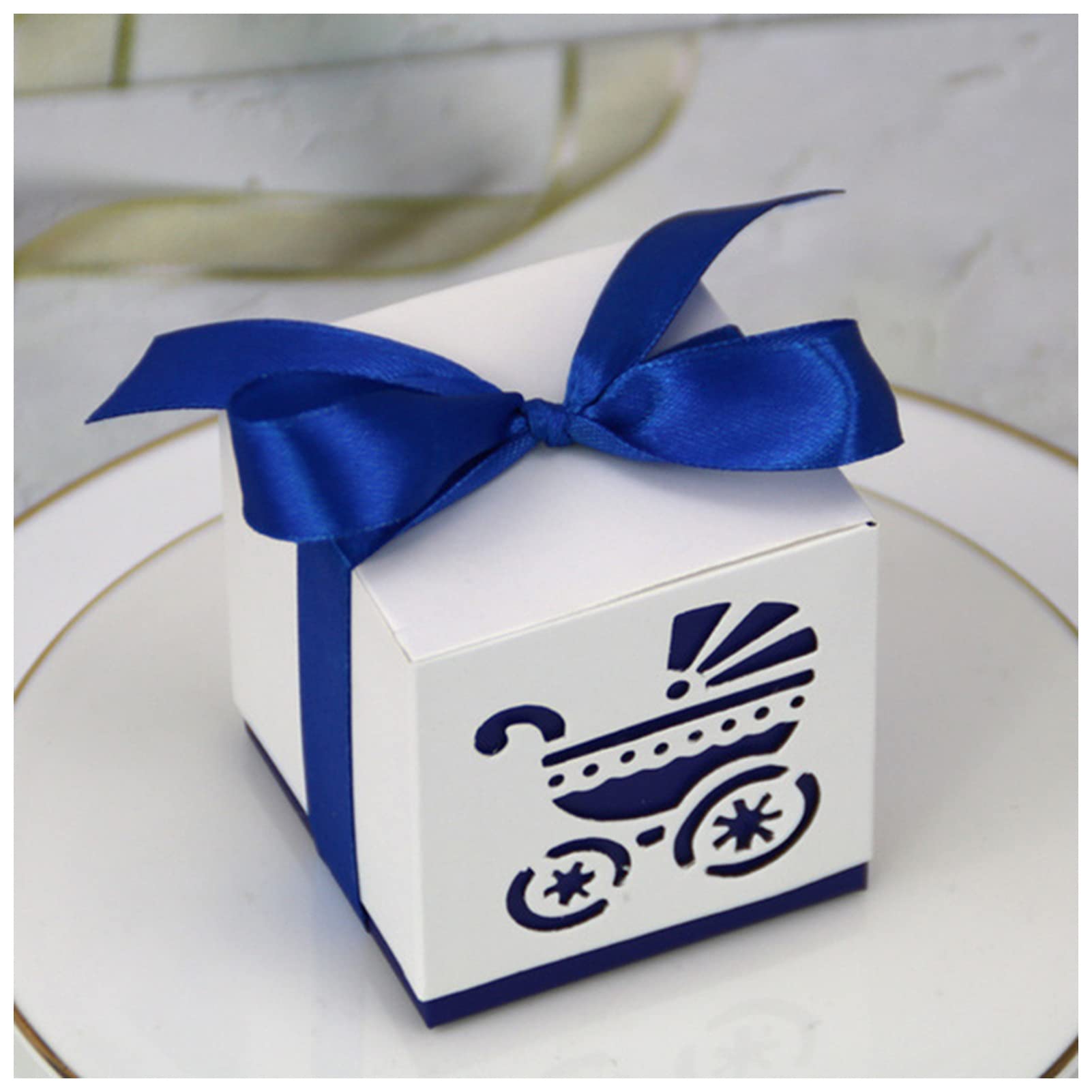 KAYLRE pudełko 20/50/100 szt. Baby Foot Candy Box Baby Shower Carriage Paper Śliczna torba Ślady Party Favor Box Chrzest Pudełko prezentowe (kolor: wózek Deep Blue, rozmiar