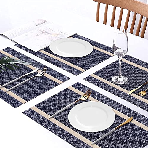 Image of Dining Table Placemats & Runner Set - Heat Resistant, Washable & Stain Resistant Woven Vinyl Mats | Table Runner & 6 Placemats Set for Stylish Dining (45x30 cm Placemats, 180x30 cm Runner)