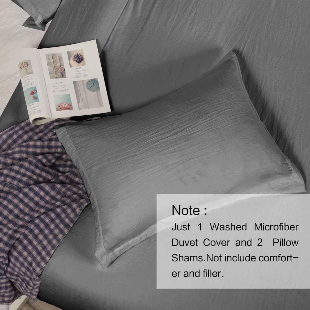 Vailge 3-Piece Duvet Cover Set Queen Size, 100% Washed Microfiber Bedding Sets,Ultra Soft and Breathable Comforter Cover with Zipper Closure & Corner Ties (Not Include Comforter) (Queen, Grey)