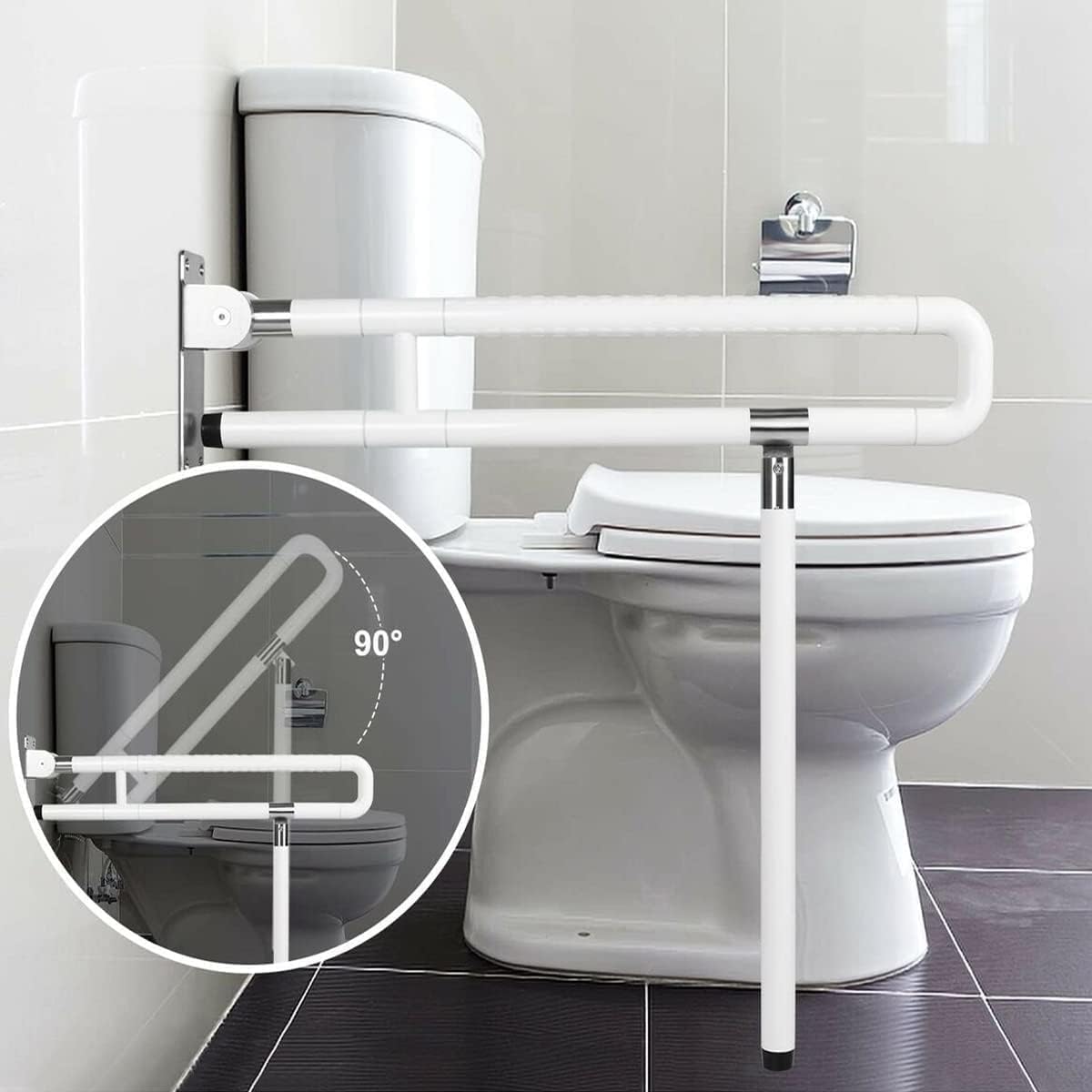 ybaymy Toilet Grab Bar Foldable Drop Down Toilet Rails Bathroom Safety