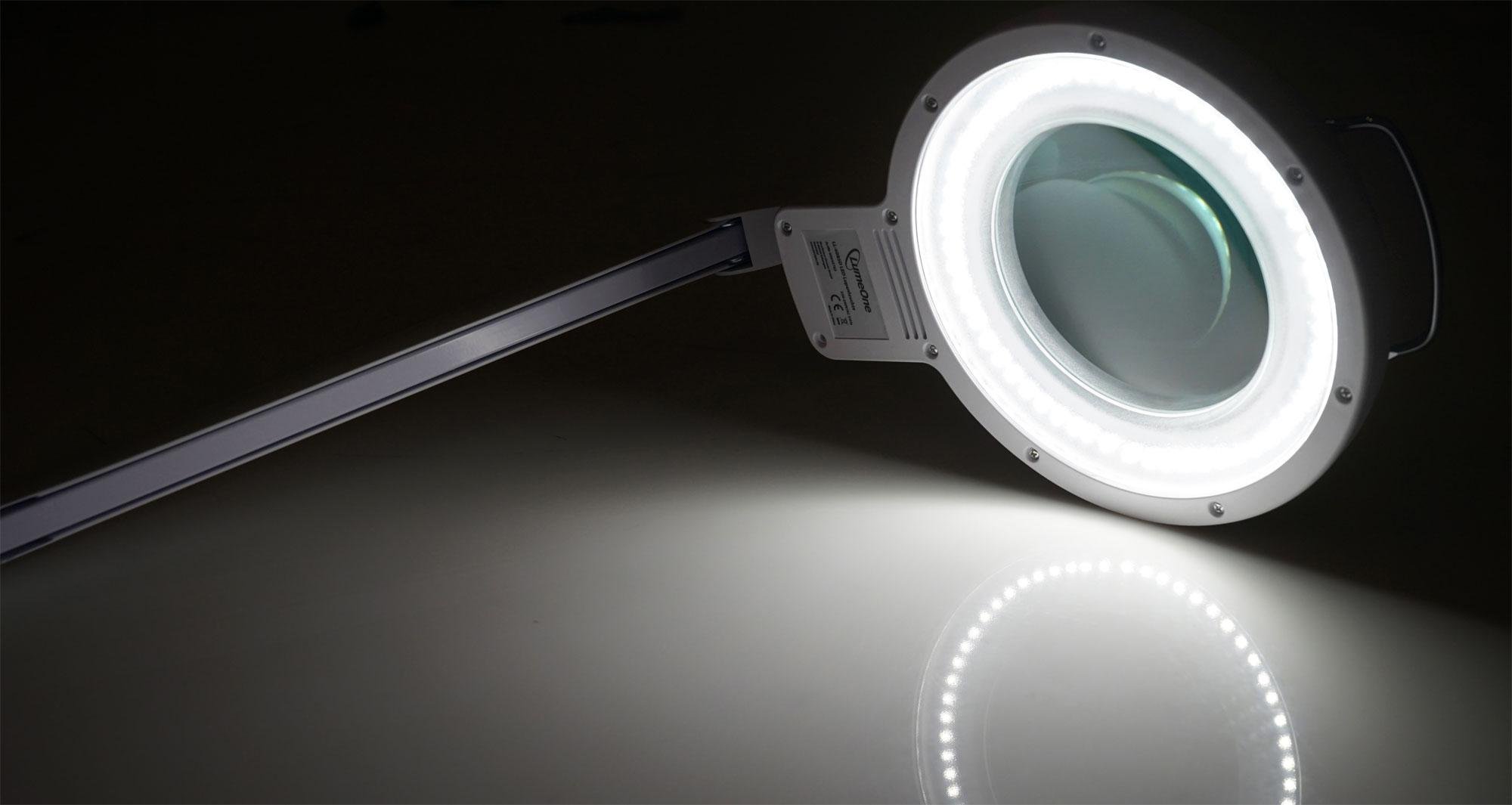 Showlite LL-6085D Lampada Lente LED 8W 5 Diottrie (Lampada Lente, Lente 12,5 cm, 60 SMD LED, Ingrandimento 2,25x, Morsetto da Tavolo) bianco