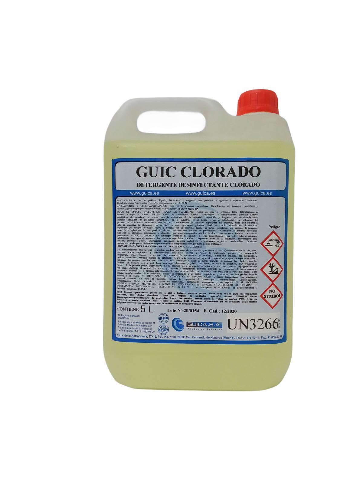 DETERGENTE LIQUIDO CLORADO 20 KILOS PARA LA DESINFECCION DE TODO TIPO DE SUPERFICIES CAJA 4 GARRAFAS DE 5 KILOS