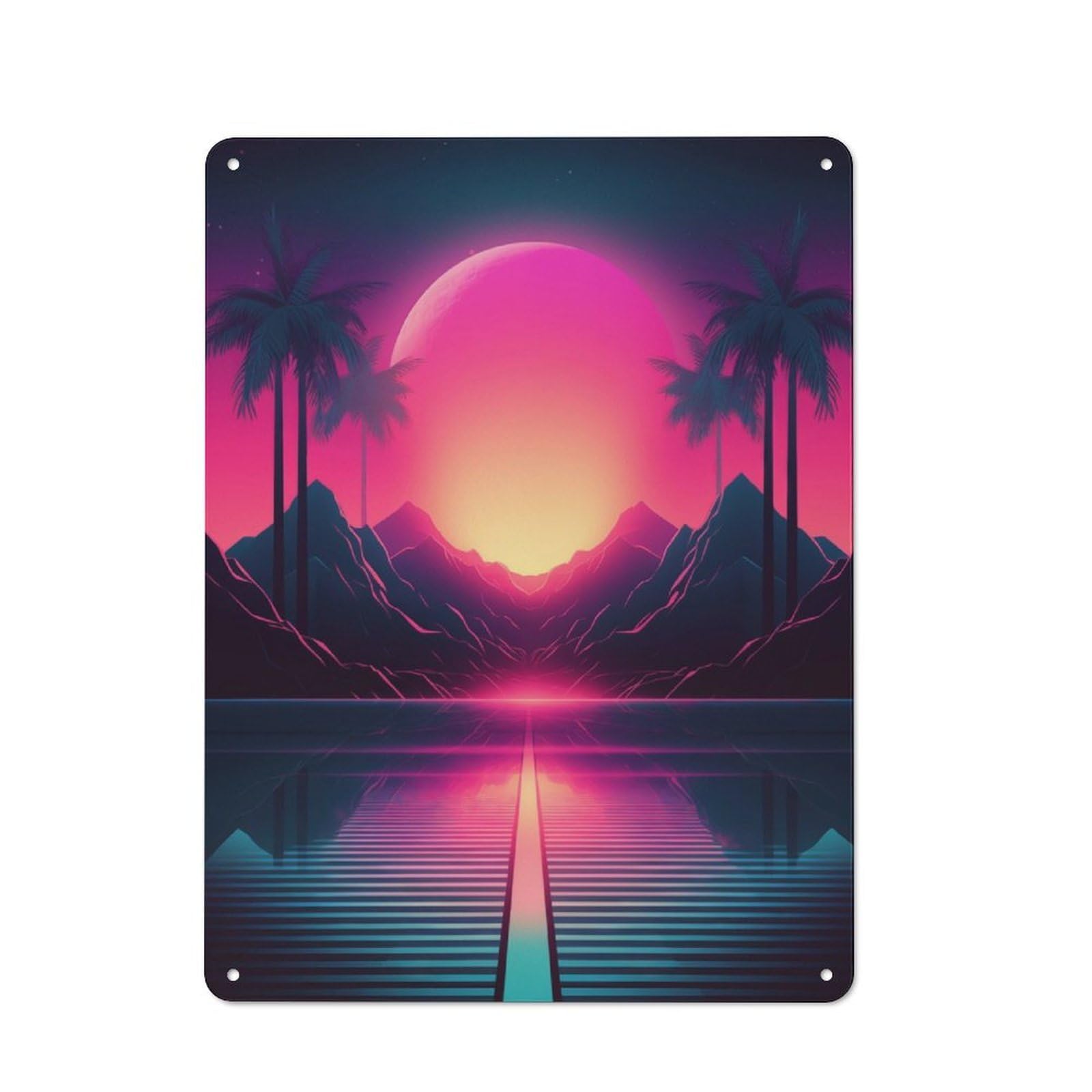 Junmoney Tropical Synthwave Scenery Metal Sign 40X30cm With For Hallway Wall, Vintage Decor, For Vintage Wall Decor Fans, For Themed Room Decoration