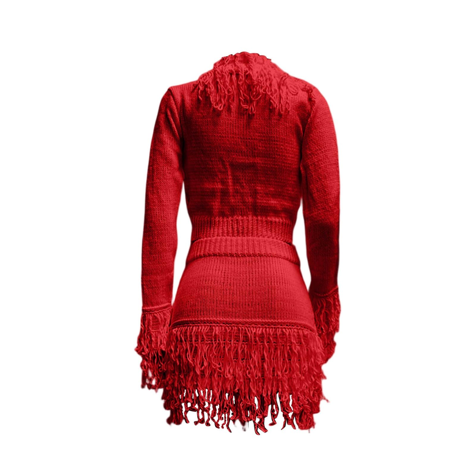 Traje de Falda Femenino Elegante con y Flecos de Punto para Temporada Otoño Invierno