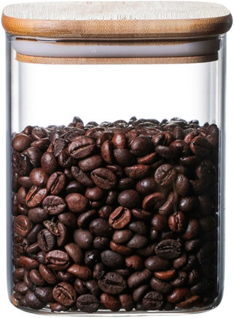 MSMMZ Coffee Canister Wood Lid Square Glass Transparent